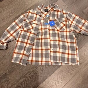 HFX Plaid Button-Up JACKET in Gray and Brown